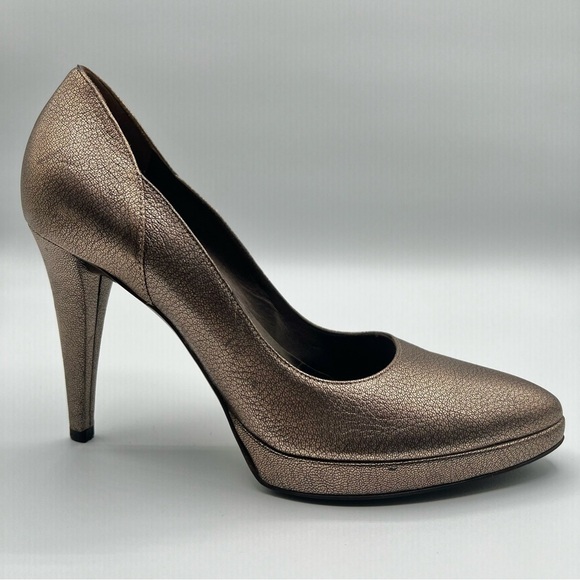 SERGIO ROSSI BRONZE METALLIC HEELS LEATHER PUMPS DESIGNER HEEL WOMEN SIZE 37 1/2 - Picture 3 of 14